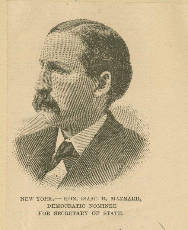 Sketch of Isaac M. Maynard, 1883 election poster